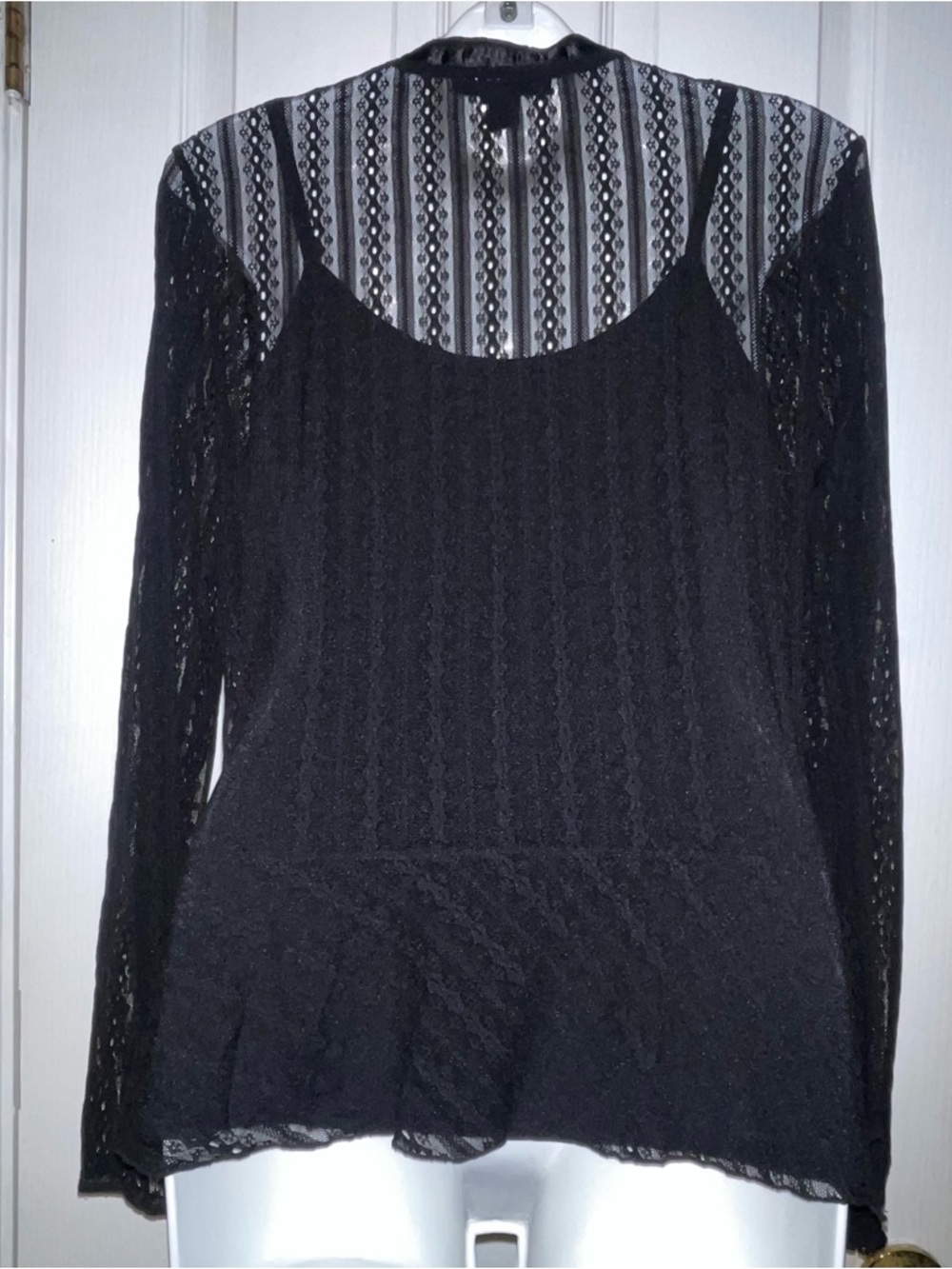 INC International Concepts Black Lace Long Sleeve Peplum Blouse - Picture 7 of 9